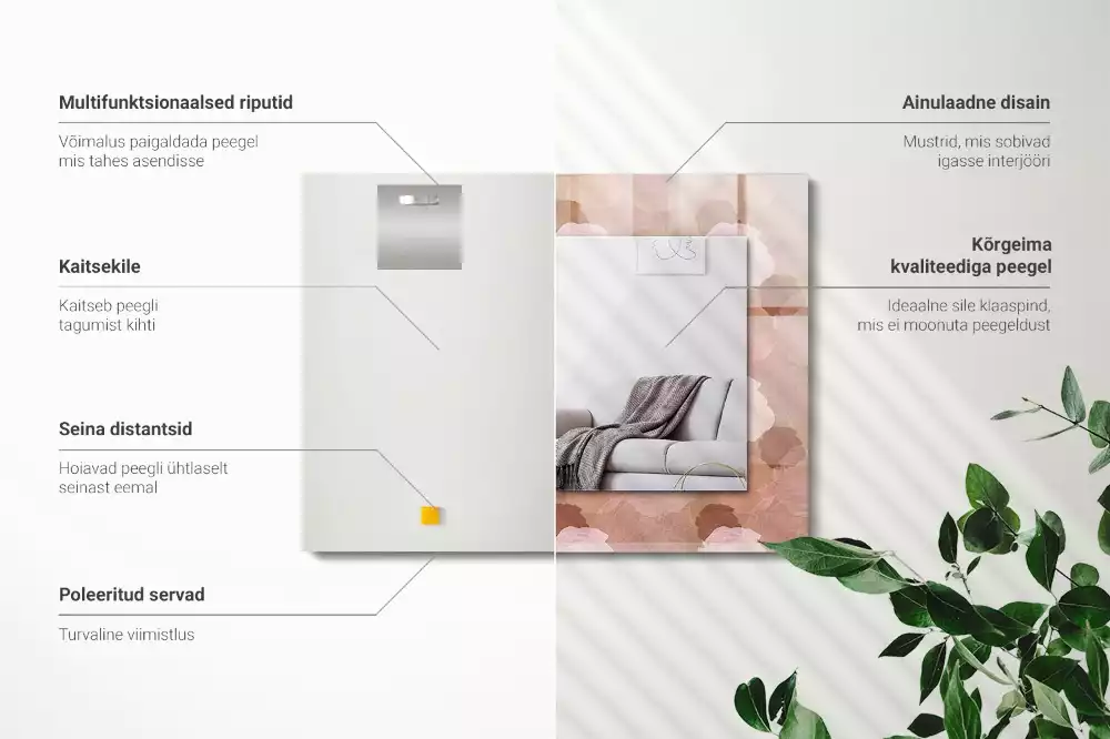 Miroir avec imprimé rectangulaire Fleurs pivoines