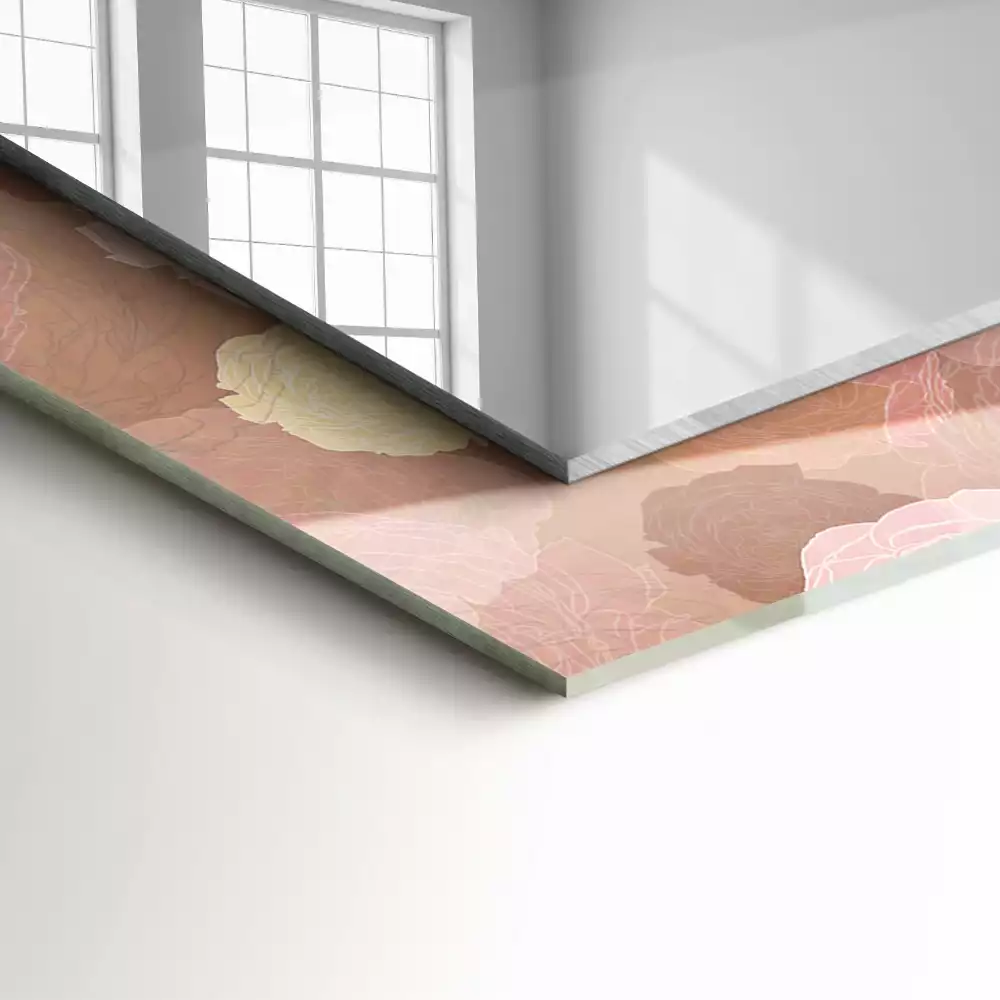 Miroir avec imprimé rectangulaire Fleurs pivoines