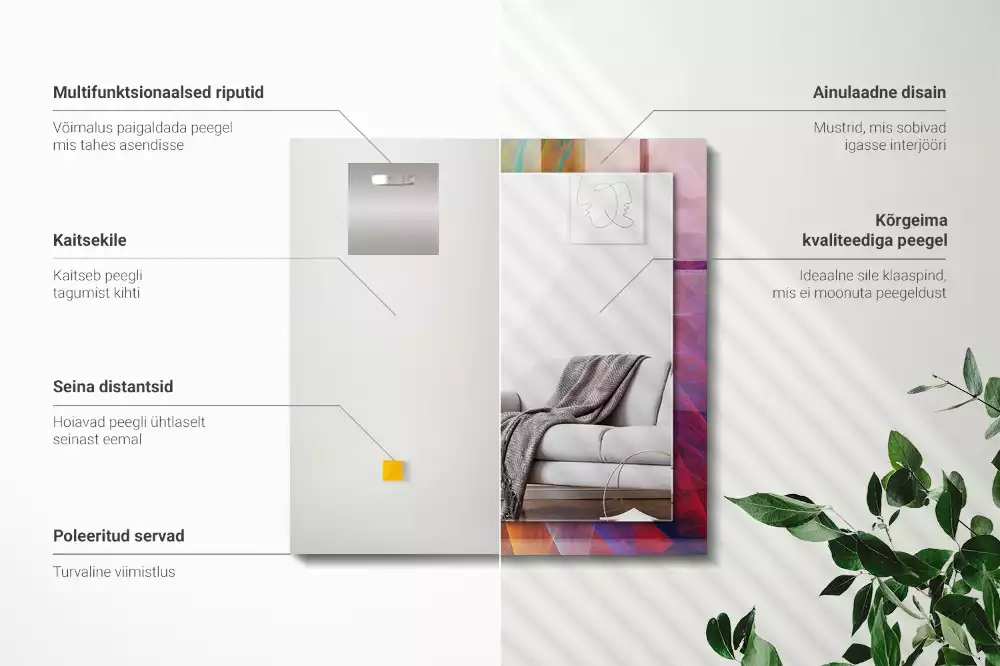 Miroir avec imprimé décoratif rectangulaire Spirale abstraite colorée