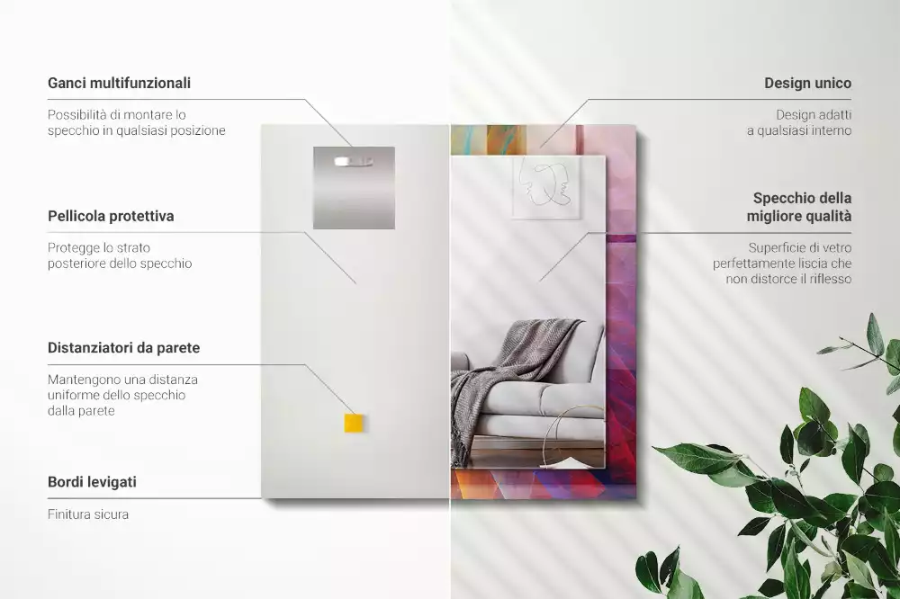 Miroir avec imprimé décoratif rectangulaire Spirale abstraite colorée