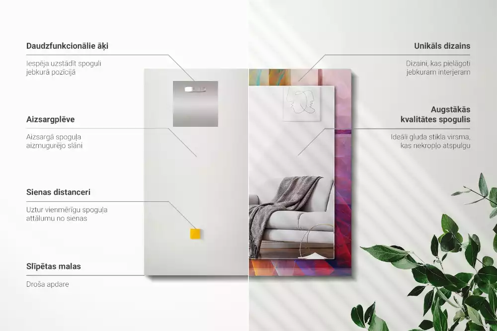 Miroir avec imprimé décoratif rectangulaire Spirale abstraite colorée