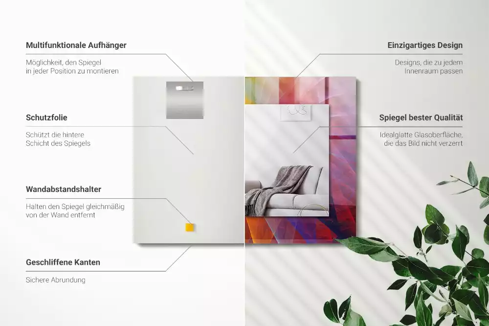 Miroir avec imprimé décoratif rectangulaire Spirale abstraite colorée