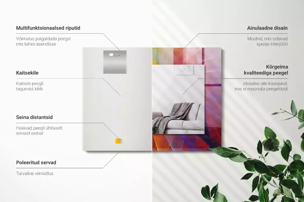 Miroir avec imprimé décoratif rectangulaire Spirale abstraite colorée