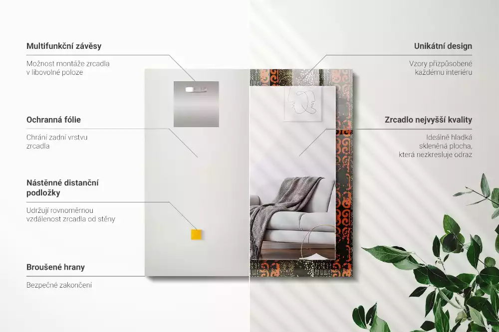 Miroir avec imprimé rectangulaire Motif ethnique ornement