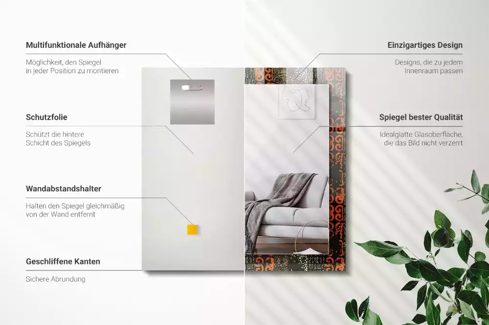Miroir avec imprimé rectangulaire Motif ethnique ornement