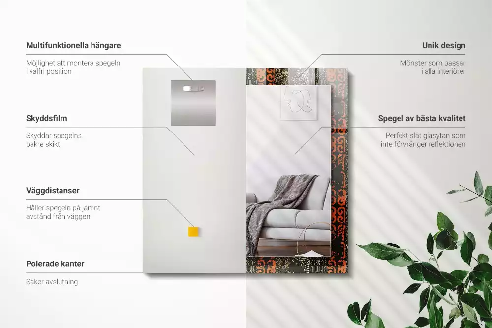 Miroir avec imprimé rectangulaire Motif ethnique ornement