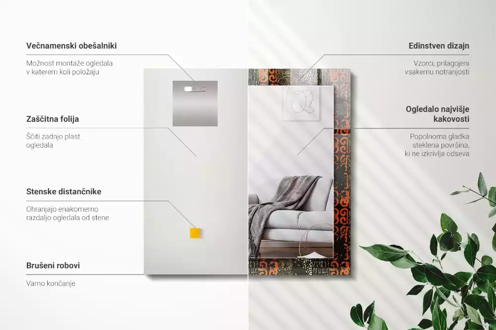 Miroir avec imprimé rectangulaire Motif ethnique ornement