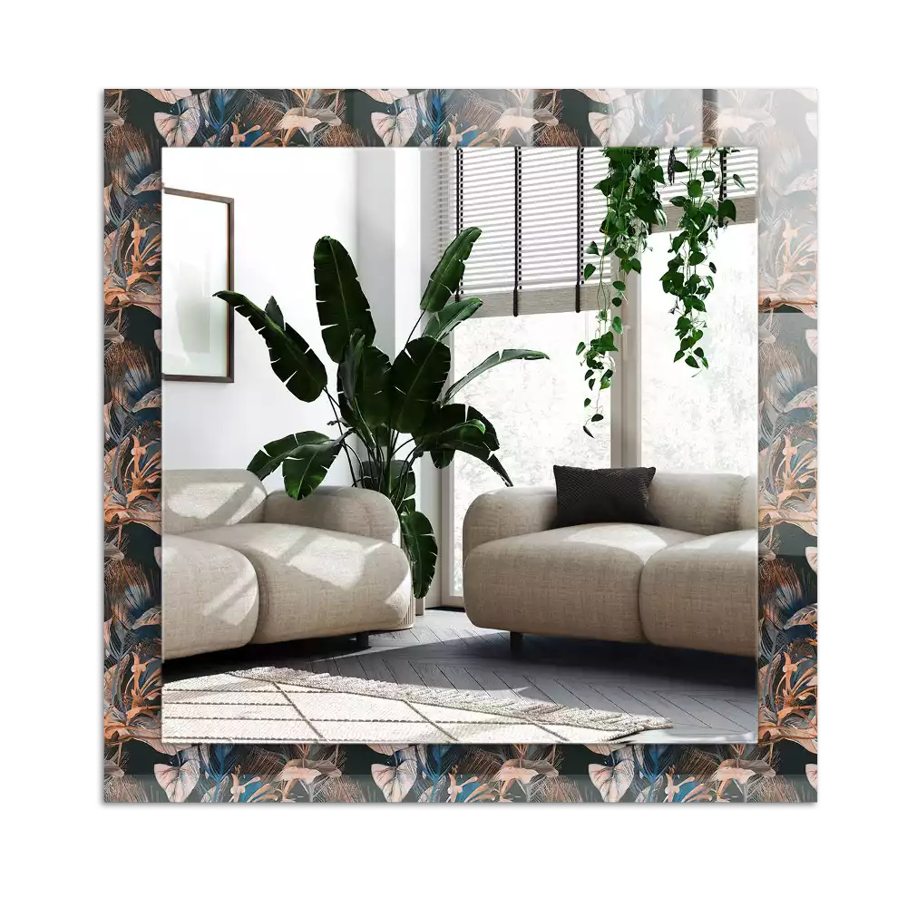 Miroir avec imprimé décoratif rectangulaire Fleurs et feuilles