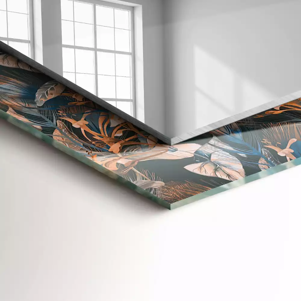 Miroir avec imprimé décoratif rectangulaire Fleurs et feuilles