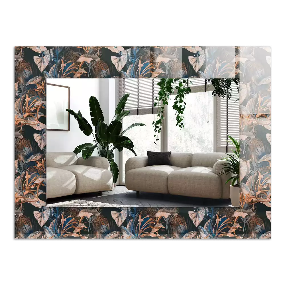 Miroir avec imprimé décoratif rectangulaire Fleurs et feuilles