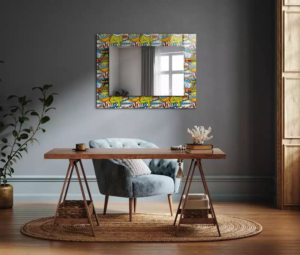 Miroir avec imprimé rectangulaire Bulles BD colorées