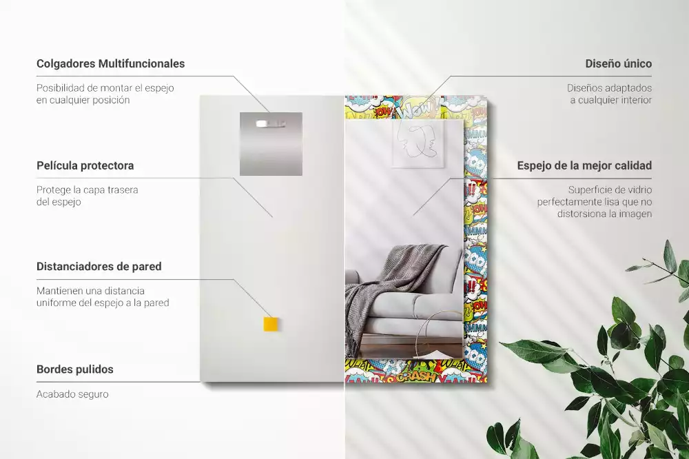 Miroir avec imprimé rectangulaire Bulles BD colorées