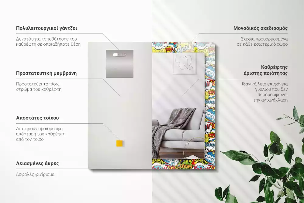 Miroir avec imprimé rectangulaire Bulles BD colorées