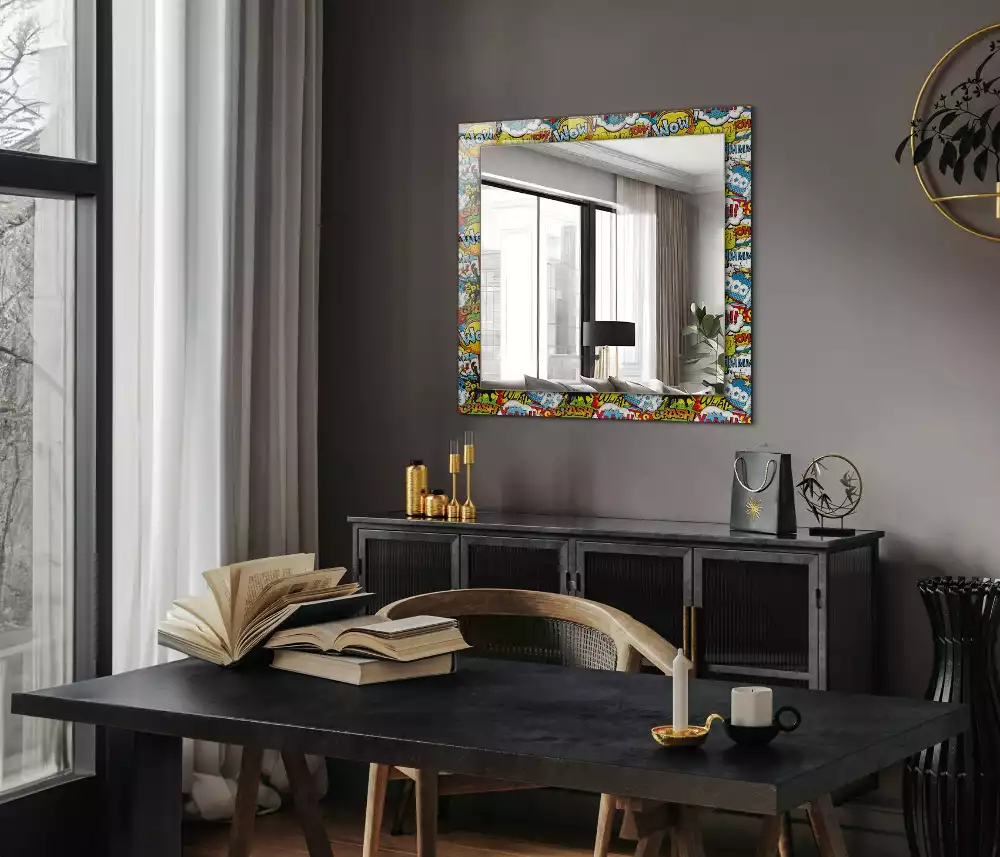 Miroir avec imprimé rectangulaire Bulles BD colorées