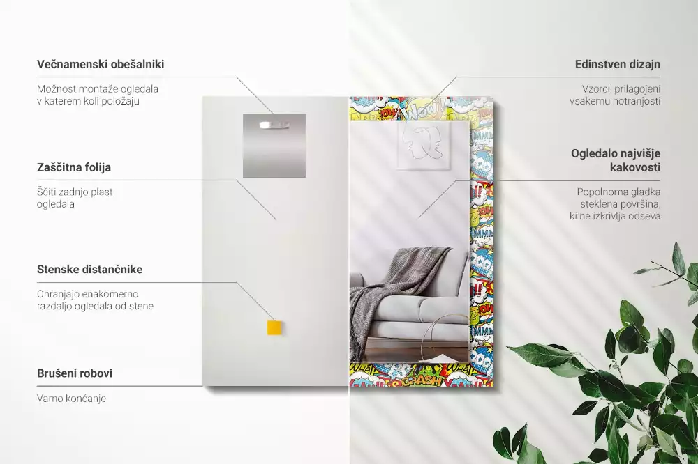 Miroir avec imprimé rectangulaire Bulles BD colorées