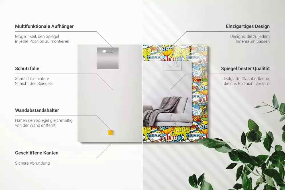 Miroir avec imprimé rectangulaire Bulles BD colorées