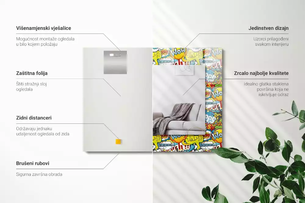 Miroir avec imprimé rectangulaire Bulles BD colorées