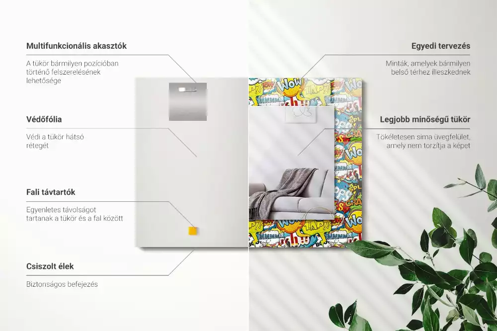 Miroir avec imprimé rectangulaire Bulles BD colorées