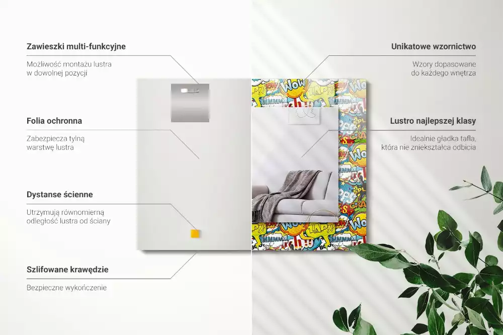 Miroir avec imprimé rectangulaire Bulles BD colorées