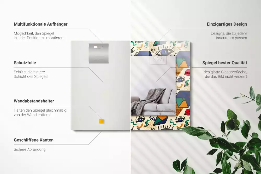 Miroir décoratif rectangulaire Yeux bouches formes