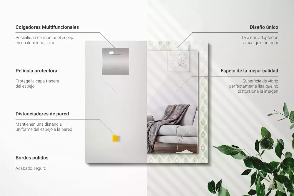 Miroir avec imprimé rectangulaire Motif géométrique vert