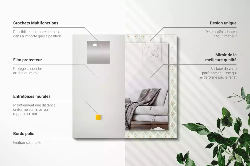 Miroir avec imprimé rectangulaire Motif géométrique vert