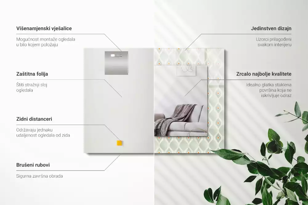 Miroir avec imprimé rectangulaire Motif géométrique vert