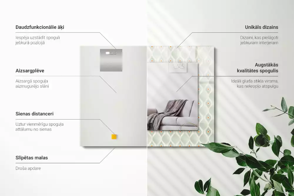 Miroir avec imprimé rectangulaire Motif géométrique vert