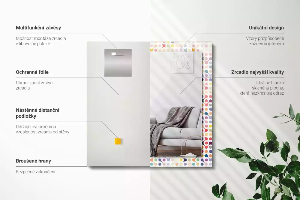 Miroir avec imprimé décoratif rectangulaire Motif géométrique coloré