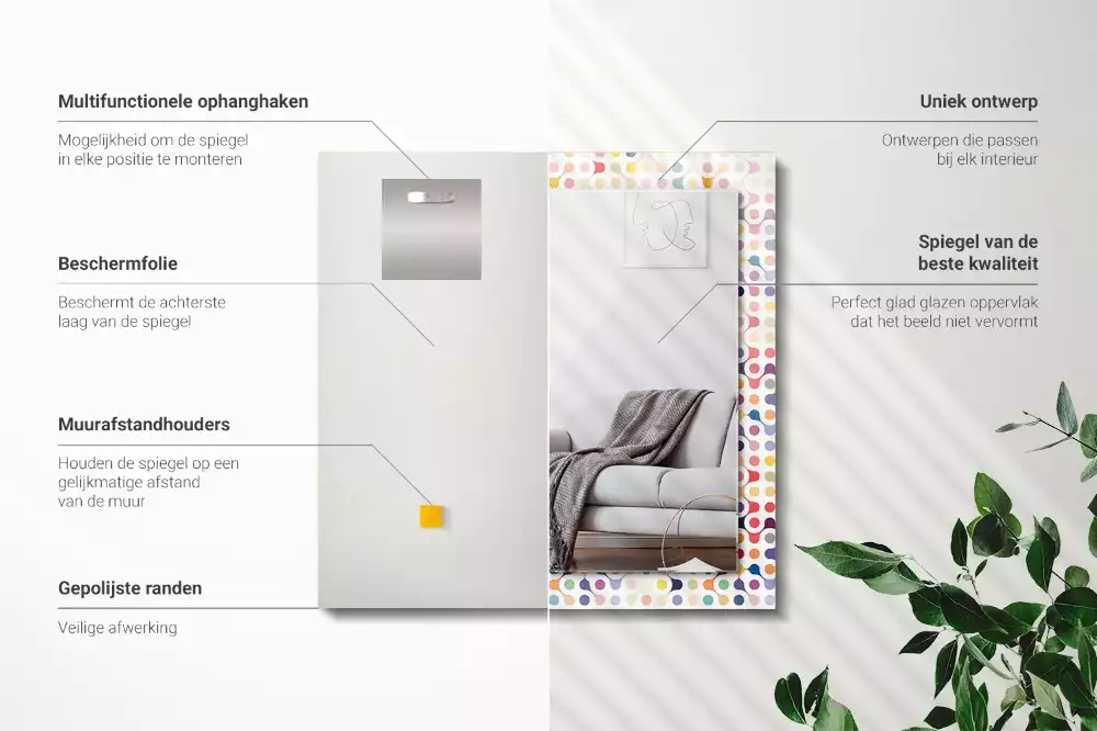 Miroir avec imprimé décoratif rectangulaire Motif géométrique coloré