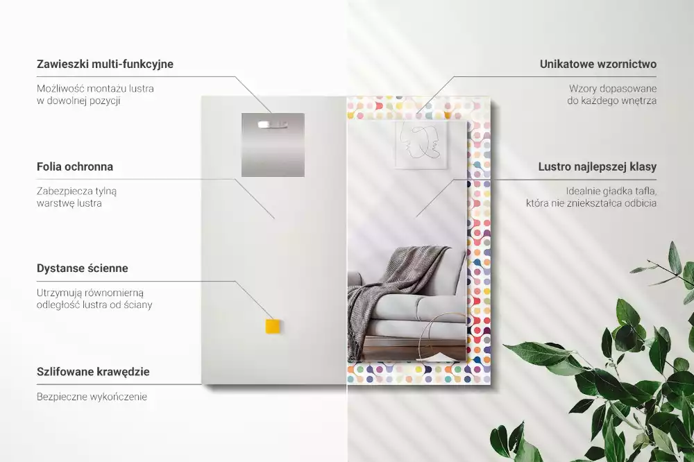 Miroir avec imprimé décoratif rectangulaire Motif géométrique coloré