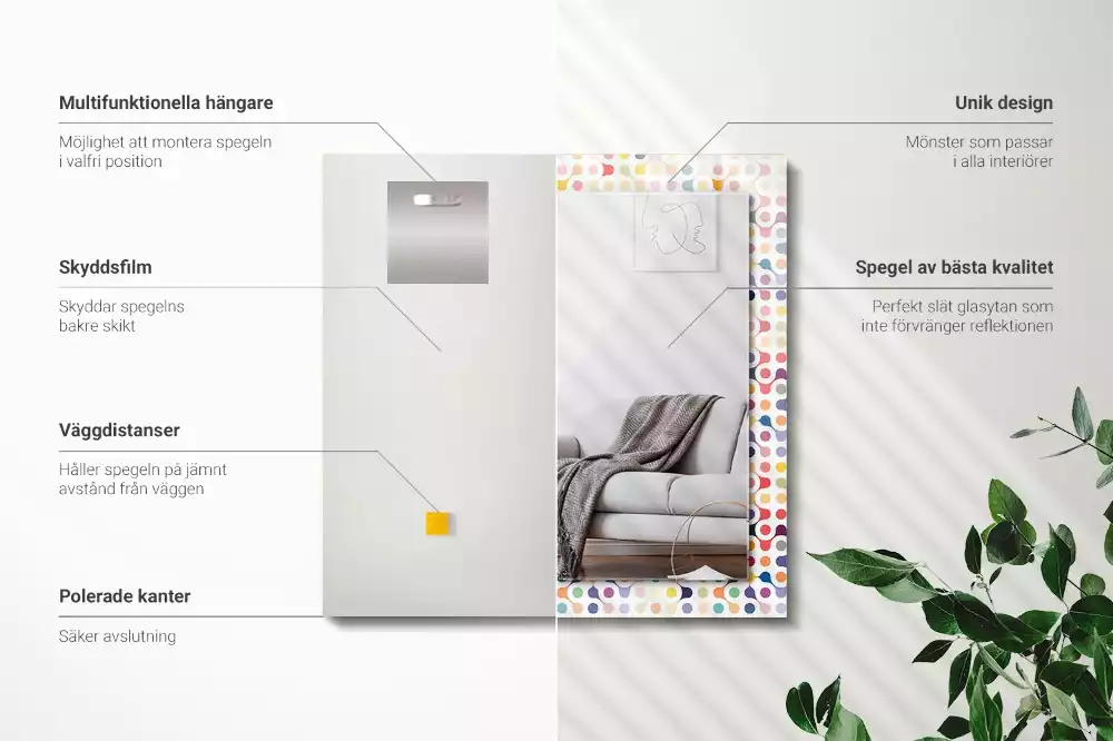 Miroir avec imprimé décoratif rectangulaire Motif géométrique coloré