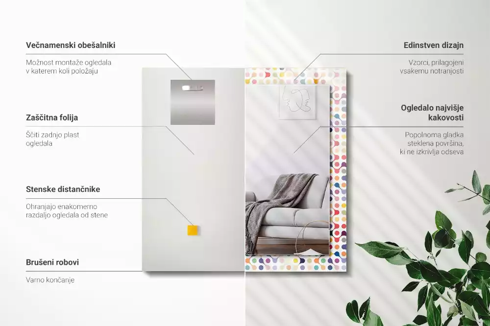 Miroir avec imprimé décoratif rectangulaire Motif géométrique coloré