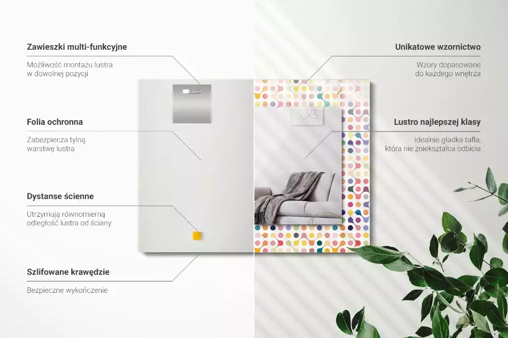 Miroir avec imprimé décoratif rectangulaire Motif géométrique coloré