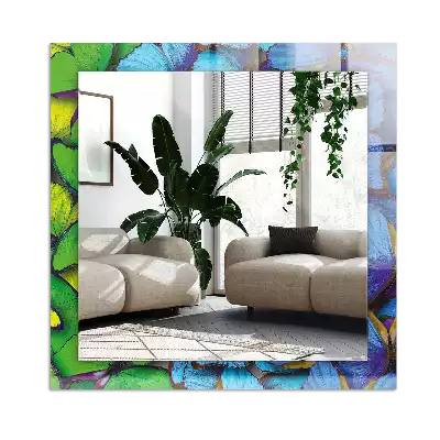 Miroir décoratif rectangulaire Papillons bleus et verts