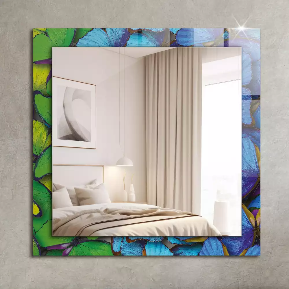Miroir décoratif rectangulaire Papillons bleus et verts