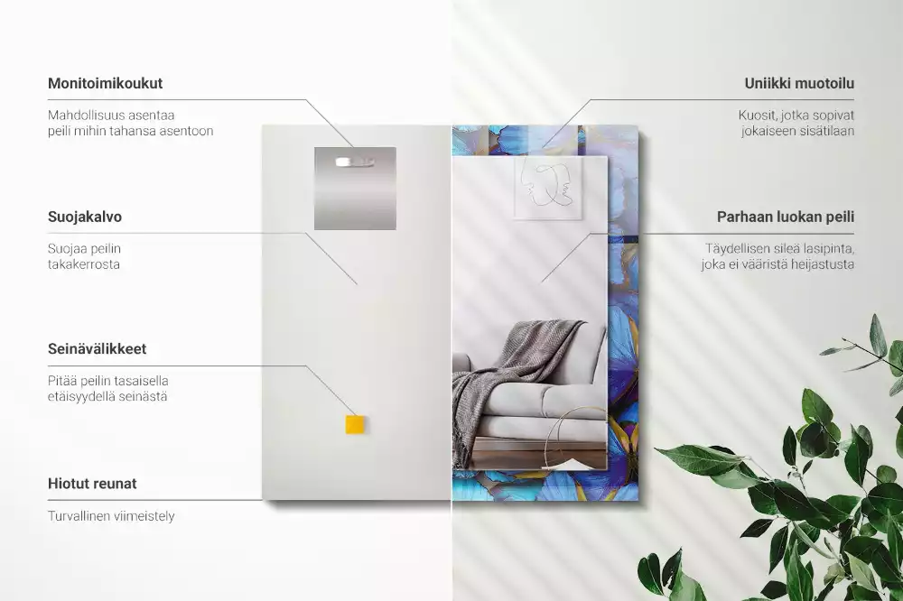 Miroir décoratif rectangulaire Papillons bleus et verts