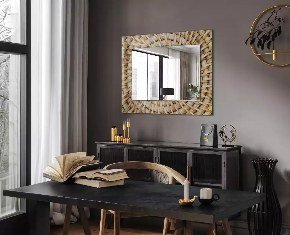 Miroir avec imprimé rectangulaire Tressage d’osier