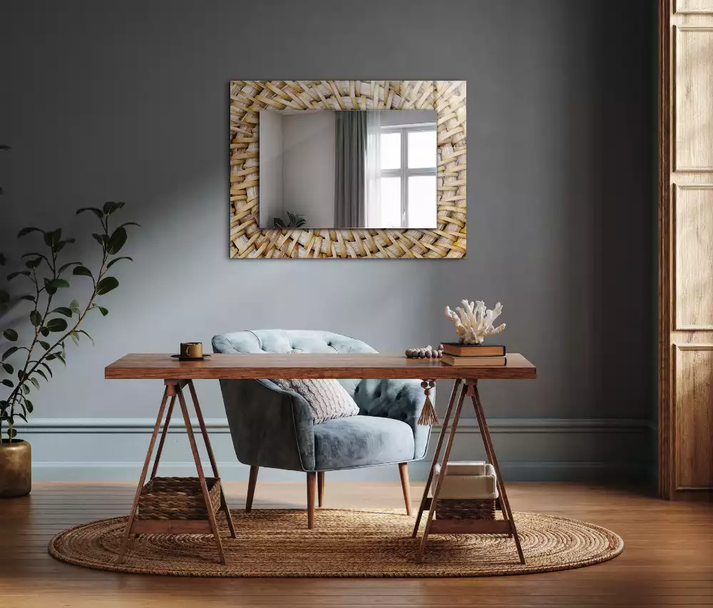 Miroir avec imprimé rectangulaire Tressage d’osier
