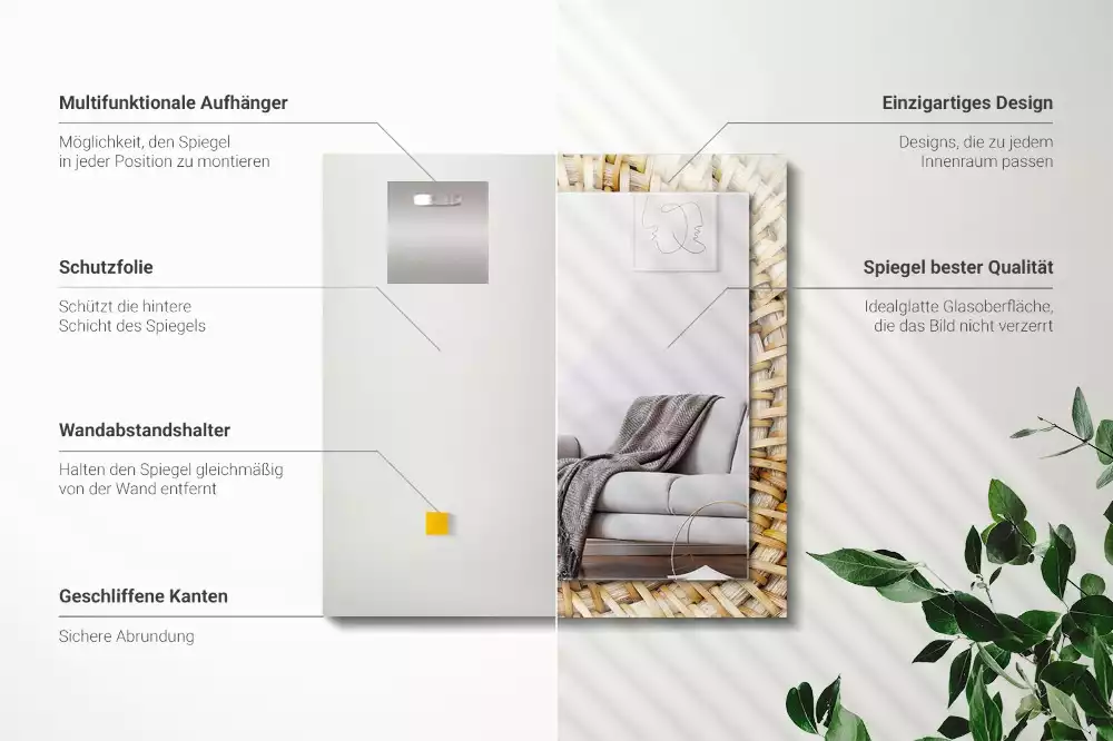 Miroir avec imprimé rectangulaire Tressage d’osier