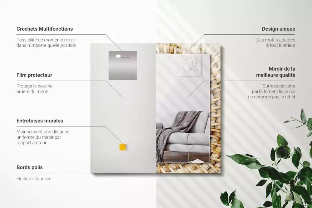 Miroir avec imprimé rectangulaire Tressage d’osier