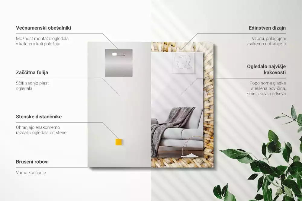 Miroir avec imprimé rectangulaire Tressage d’osier