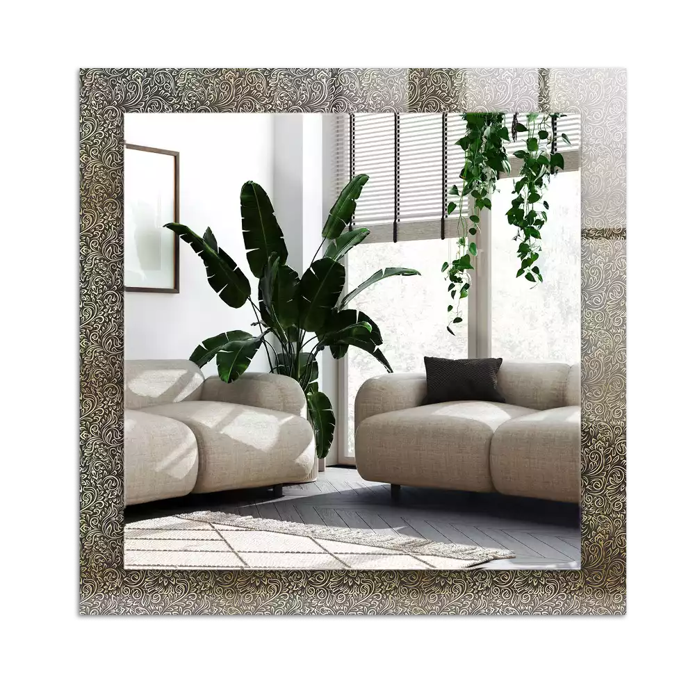 Miroir avec imprimé décoratif rectangulaire Motif ornement doré