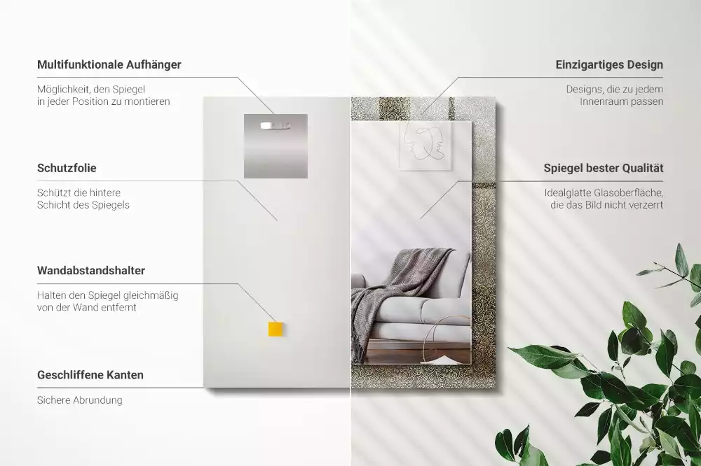 Miroir avec imprimé décoratif rectangulaire Motif ornement doré