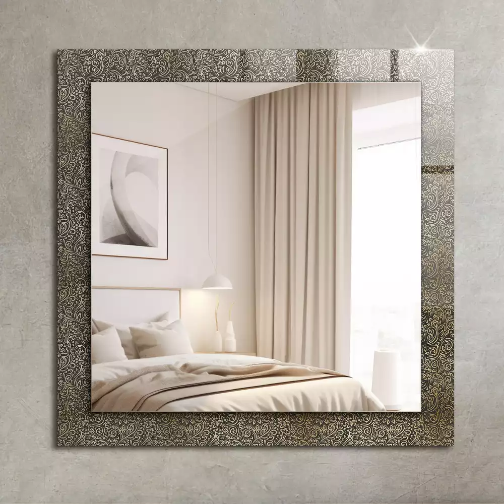 Miroir avec imprimé décoratif rectangulaire Motif ornement doré
