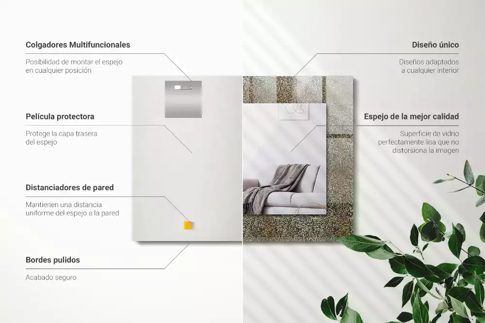 Miroir avec imprimé décoratif rectangulaire Motif ornement doré