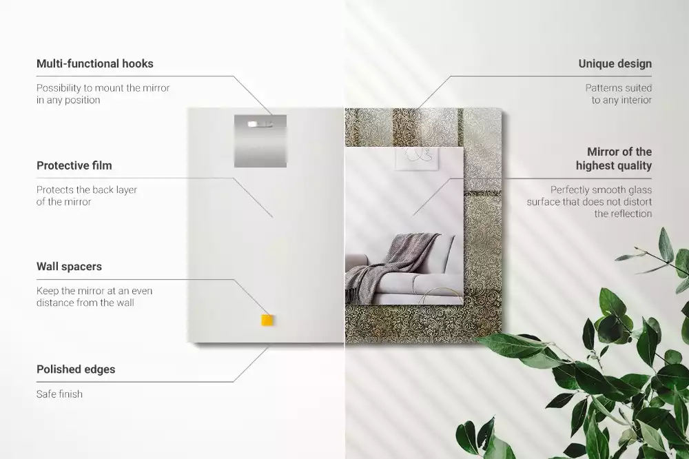 Miroir avec imprimé décoratif rectangulaire Motif ornement doré