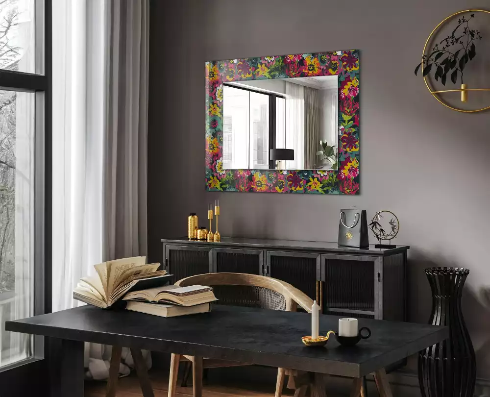 Miroir avec imprimé rectangulaire Motifs floraux colorés