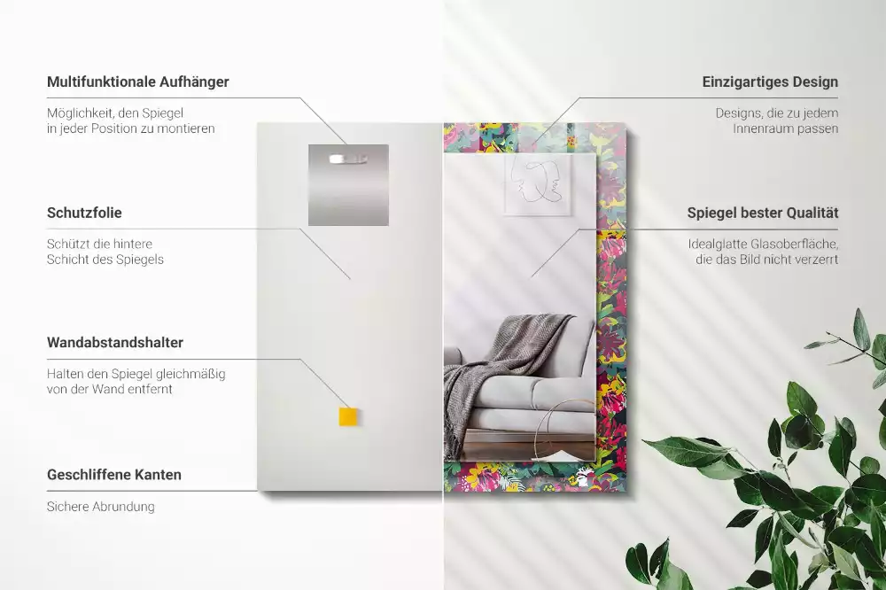 Miroir avec imprimé rectangulaire Motifs floraux colorés
