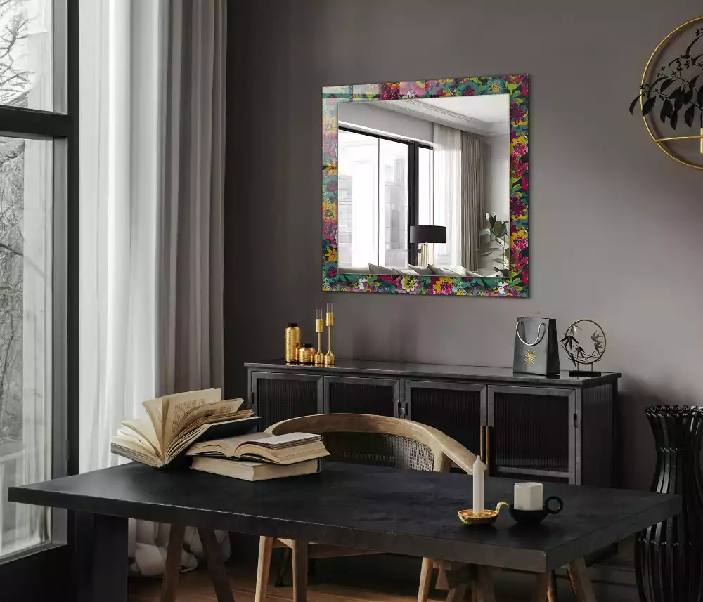 Miroir avec imprimé rectangulaire Motifs floraux colorés